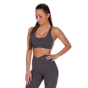 Elite Eleven Cross Over Sports Bra in Dark Grey